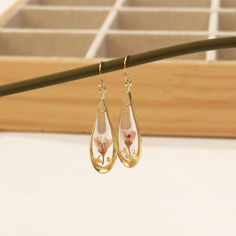 Wholesale 6pcs/pack fashion modern dried flower earrings eternal flower earrings Gold-Plated Retro real flower earrings